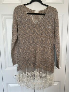 Altar'd State Mixed Neutral Open Knit Top - Beige & Black Accent